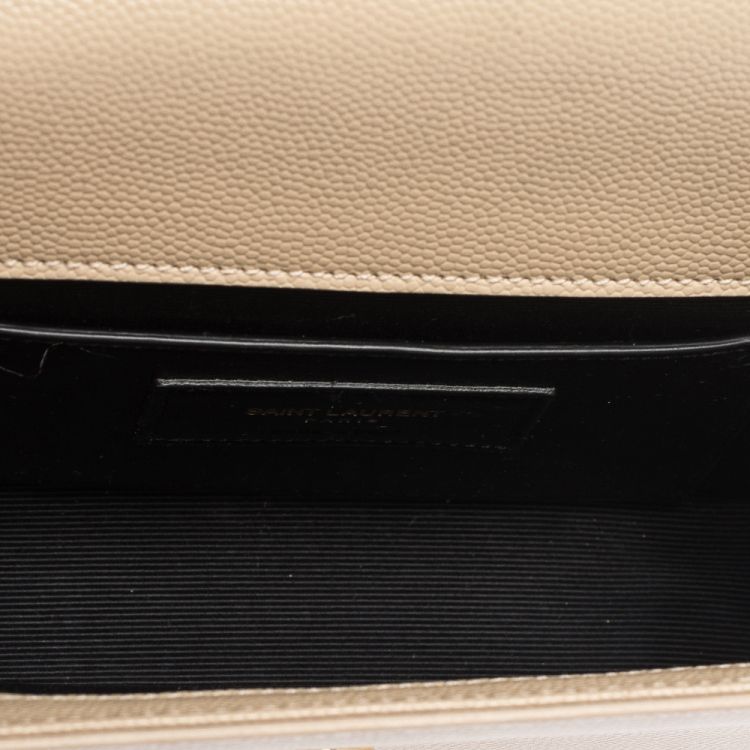 Pre Owned Saint Laurent Beige Leather Small Monogram Kate Shoulder Bag