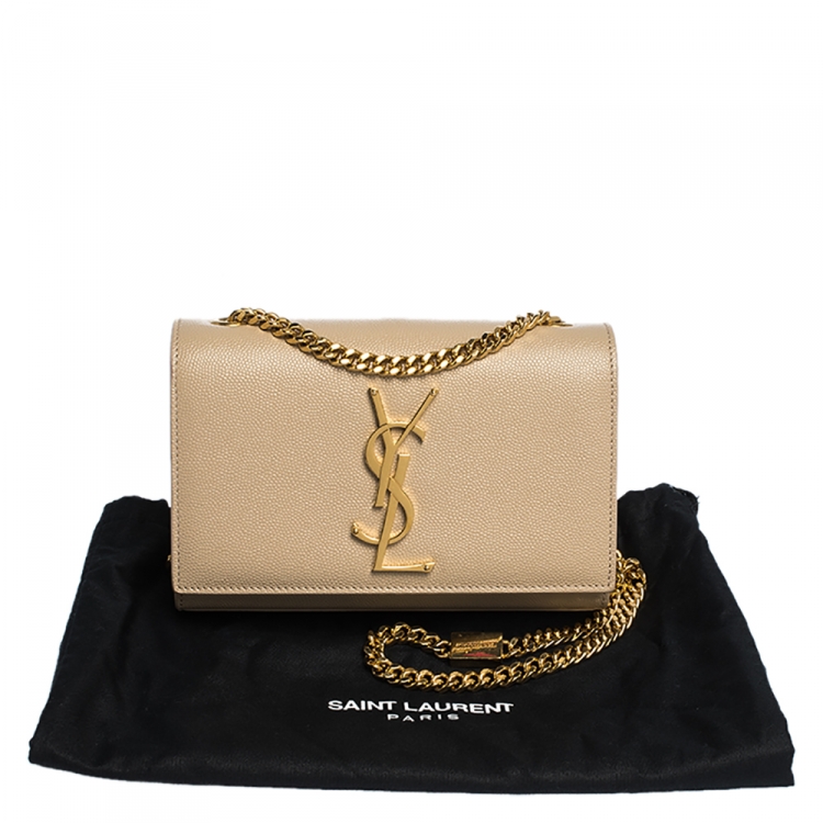 Pre Owned Saint Laurent Beige Leather Small Monogram Kate Shoulder Bag
