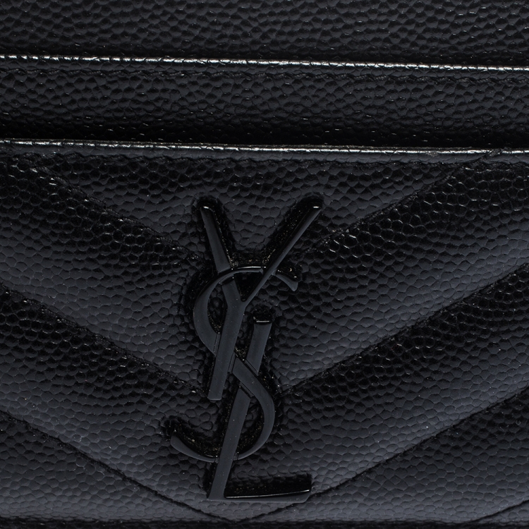 Pre Owned Saint Laurent Black Matelasse Leather Monogram Card Holder