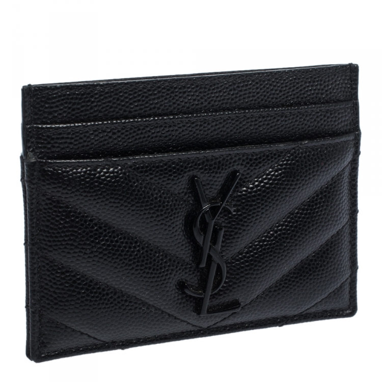 Pre Owned Saint Laurent Black Matelasse Leather Monogram Card Holder