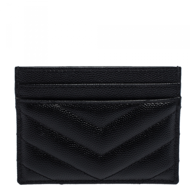 Pre Owned Saint Laurent Black Matelasse Leather Monogram Card Holder