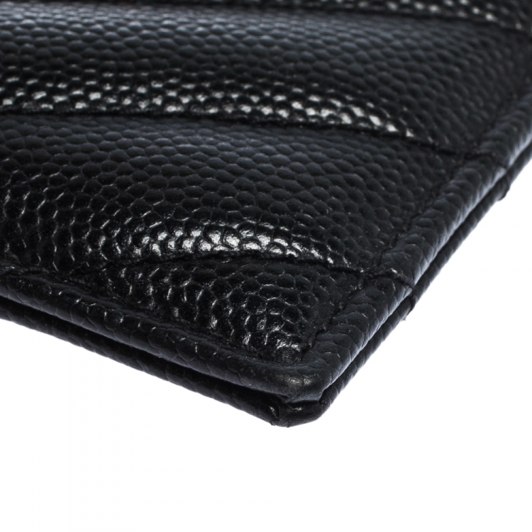 Pre Owned Saint Laurent Black Matelasse Leather Monogram Card Holder