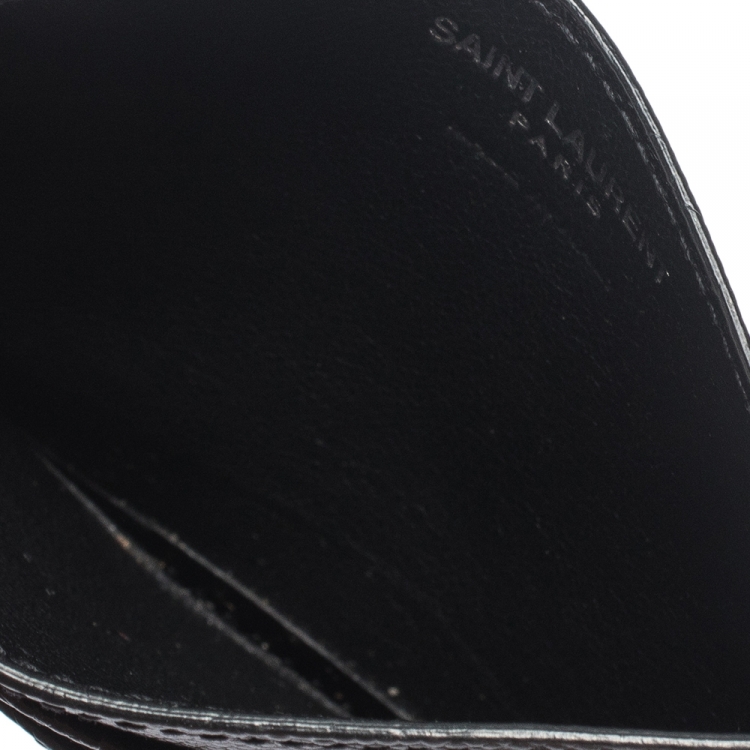 Pre Owned Saint Laurent Black Matelasse Leather Monogram Card Holder