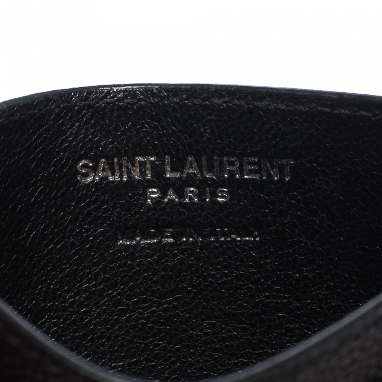 Pre Owned Saint Laurent Black Matelasse Leather Monogram Card Holder