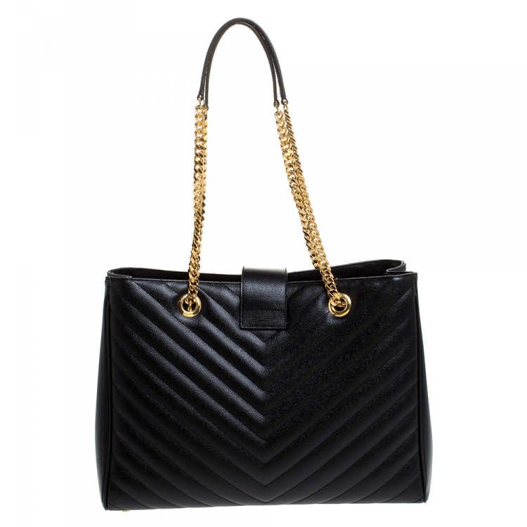 Pre Owned Saint Laurent Black Matelasse Leather Cassandre Shopper Tote