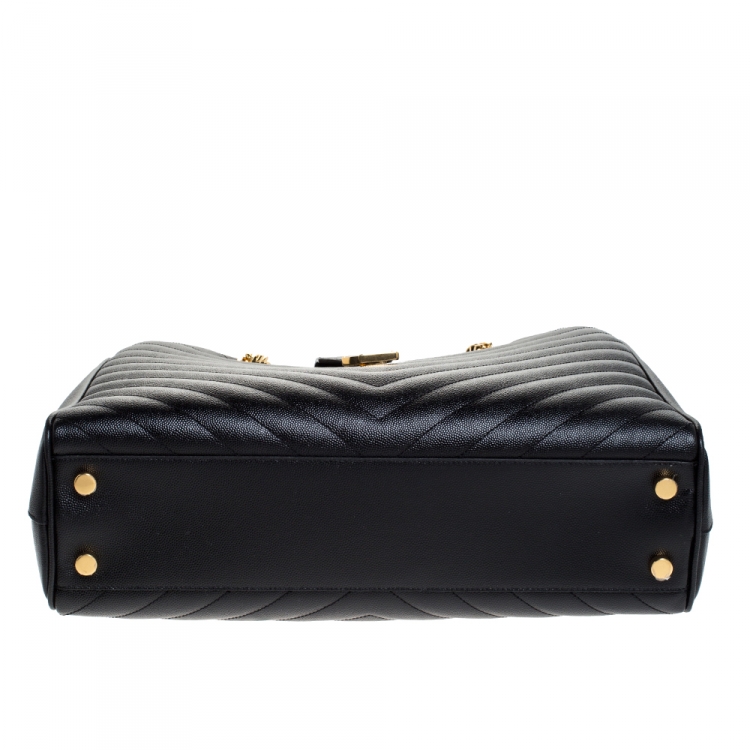 Pre Owned Saint Laurent Black Matelasse Leather Cassandre Shopper Tote