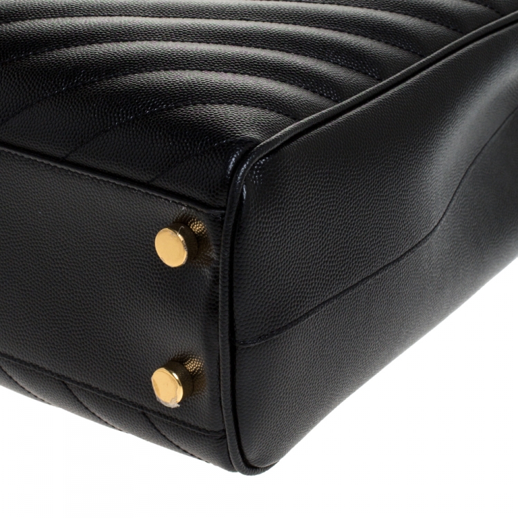 Pre Owned Saint Laurent Black Matelasse Leather Cassandre Shopper Tote
