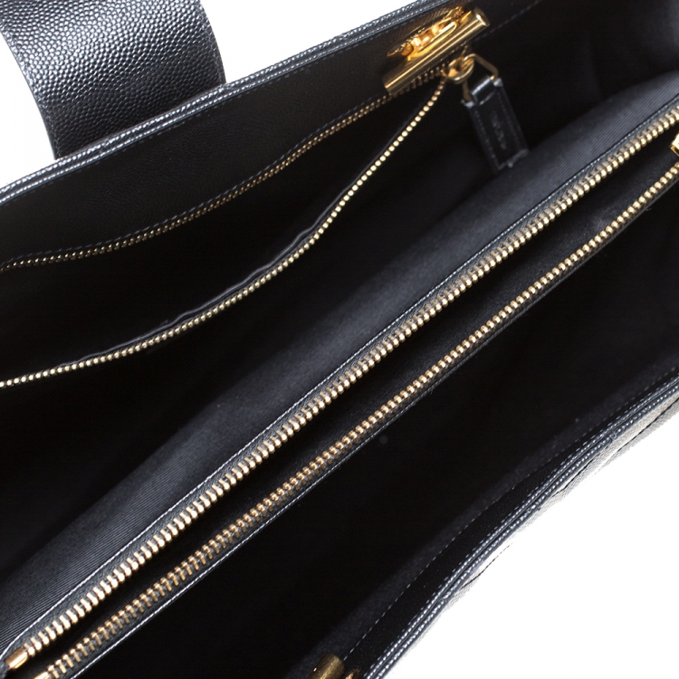 Pre Owned Saint Laurent Black Matelasse Leather Cassandre Shopper Tote