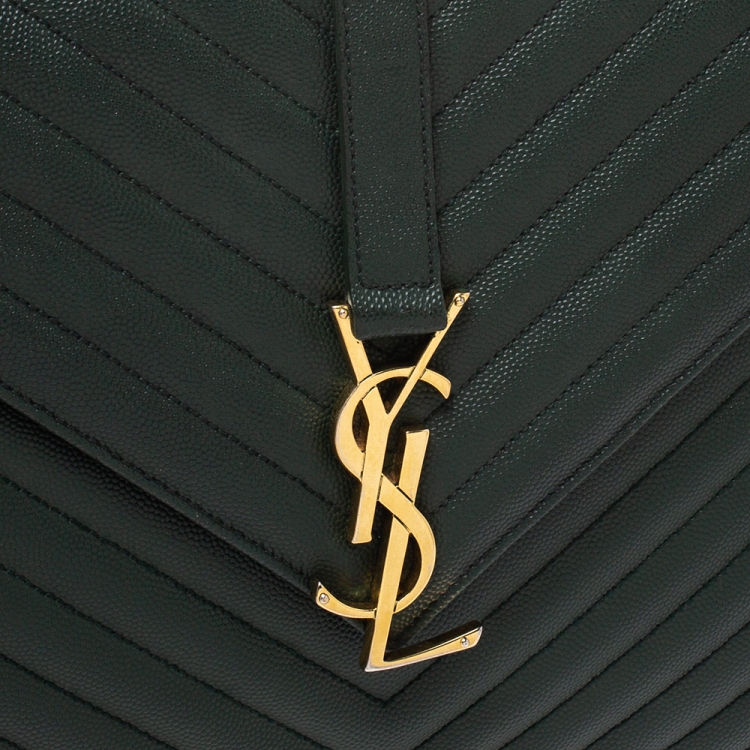 Pre Owned Saint Laurent Dark Green Matelasse Leather Large Cassandre Flap Bag