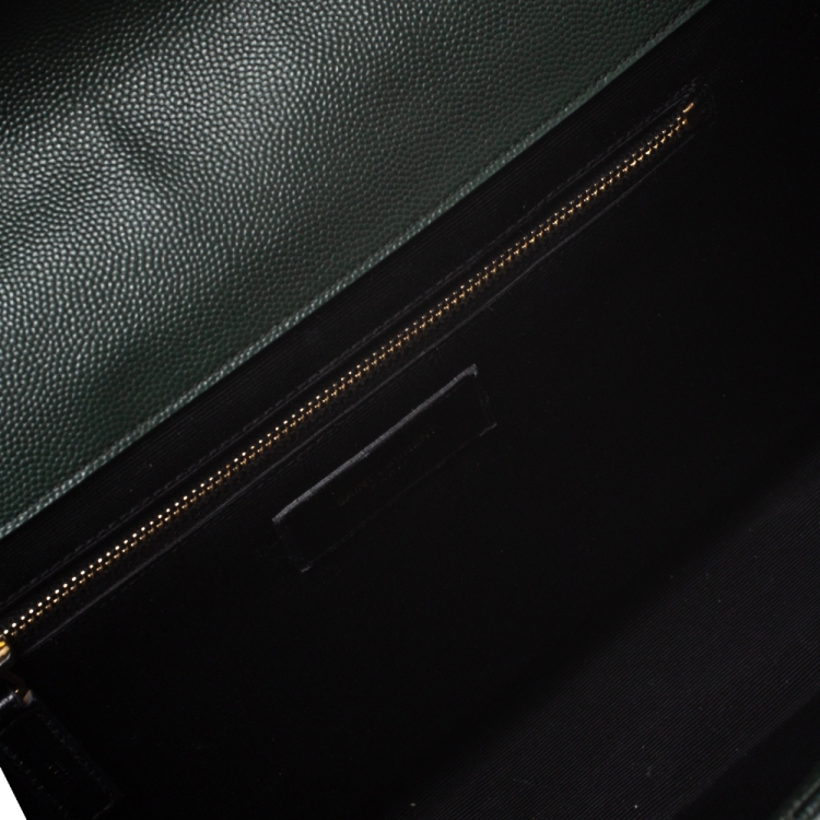 Pre Owned Saint Laurent Dark Green Matelasse Leather Large Cassandre Flap Bag