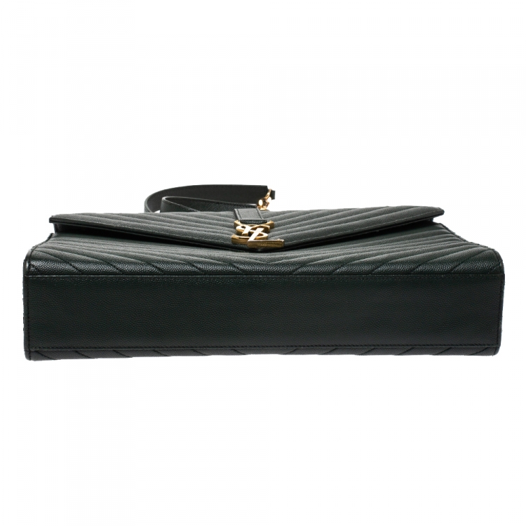Pre Owned Saint Laurent Dark Green Matelasse Leather Large Cassandre Flap Bag