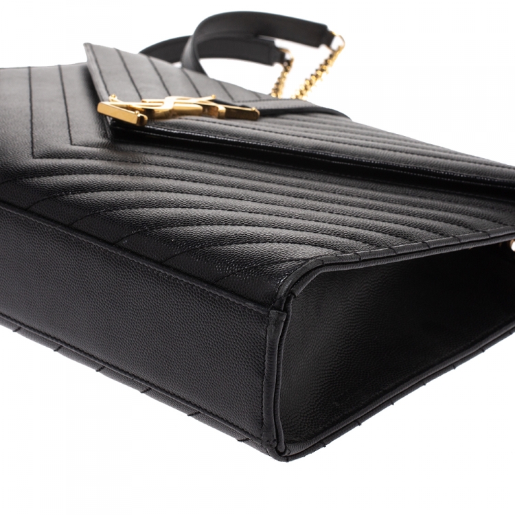 Pre Owned Saint Laurent Black Matelasse Leather Large Cassandre Flap Bag