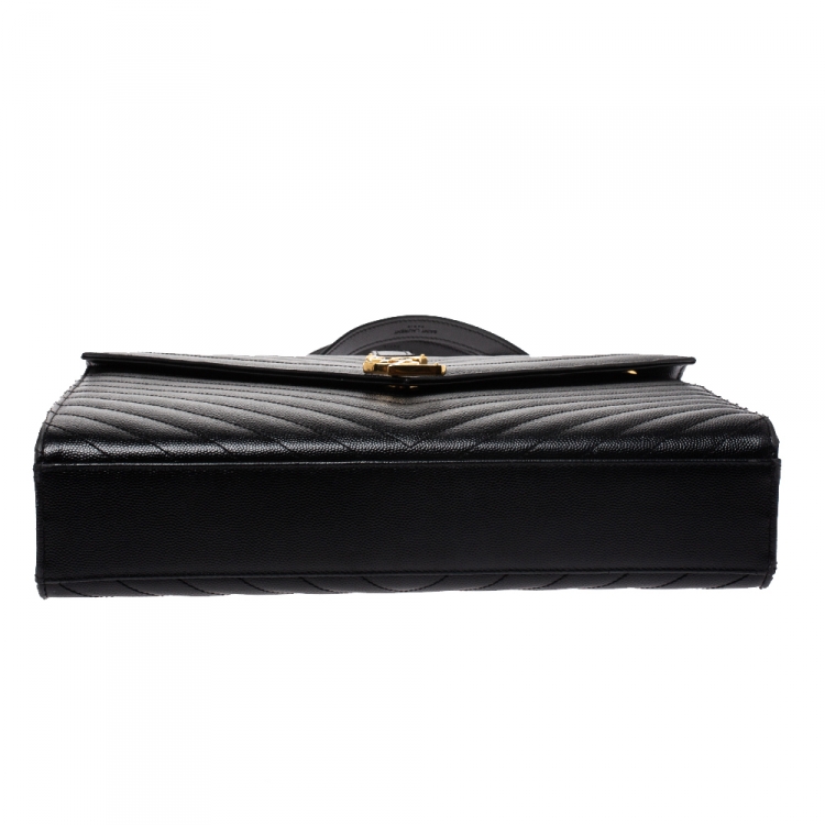 Pre Owned Saint Laurent Black Matelasse Leather Large Cassandre Flap Bag