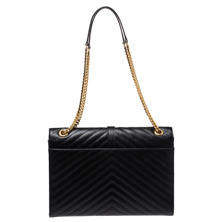 Pre Owned Saint Laurent Black Matelasse Leather Large Cassandre Flap Bag