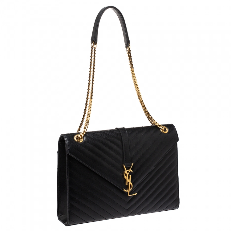 Pre Owned Saint Laurent Black Matelasse Leather Large Cassandre Flap Bag