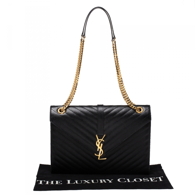 Pre Owned Saint Laurent Black Matelasse Leather Large Cassandre Flap Bag