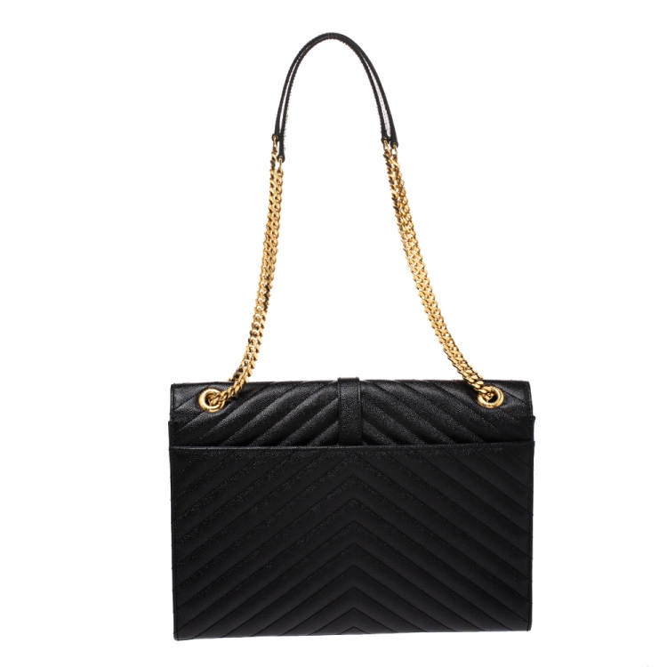Pre Owned Saint Laurent Black Leather Monogram Envelope Shoulder Bag