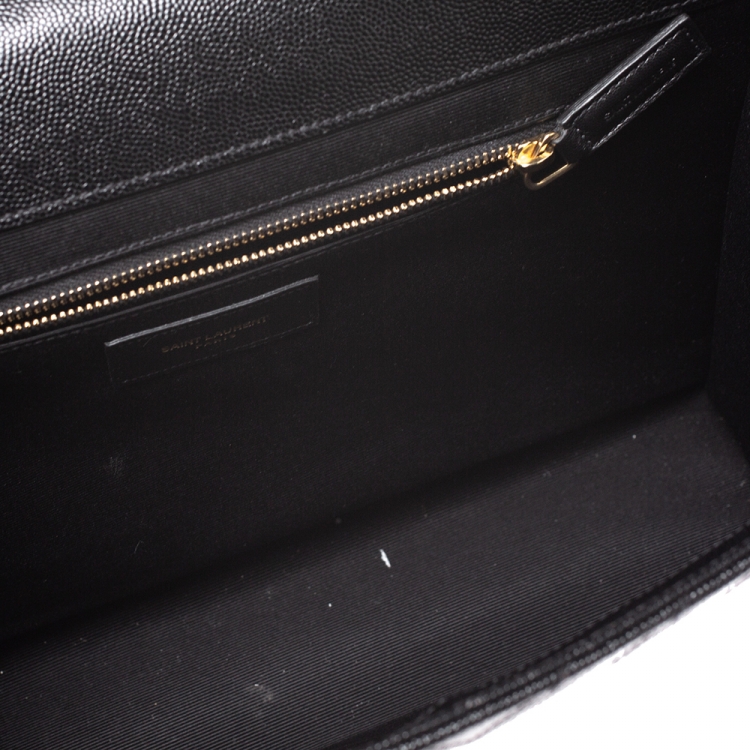 Pre Owned Saint Laurent Black Leather Monogram Envelope Shoulder Bag