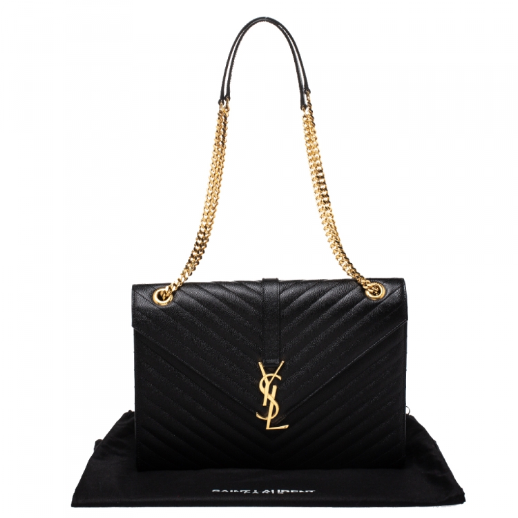 Pre Owned Saint Laurent Black Leather Monogram Envelope Shoulder Bag