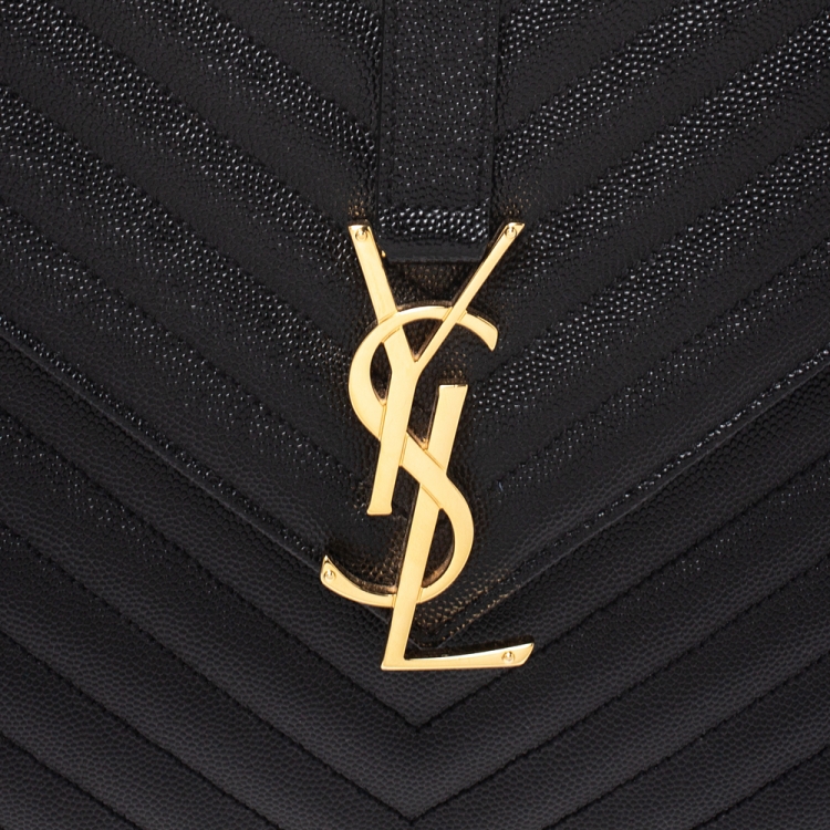 Pre Owned Saint Laurent Black Leather Monogram Envelope Shoulder Bag