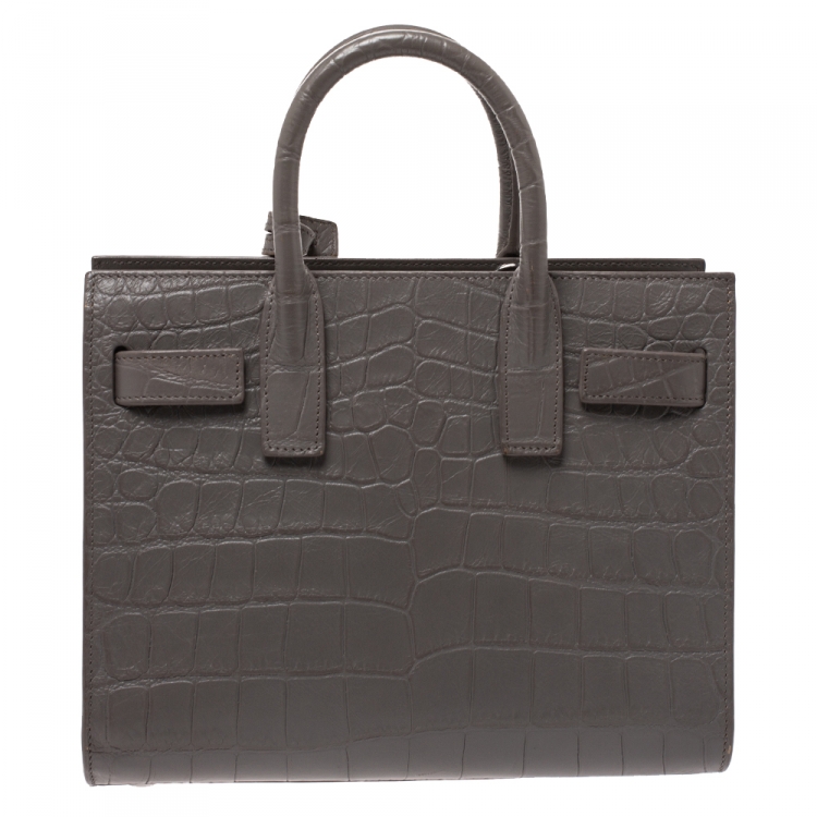 Pre Owned Saint Laurent Grey Croc Embossed Leather Nano Classic Sac De Jour Tote