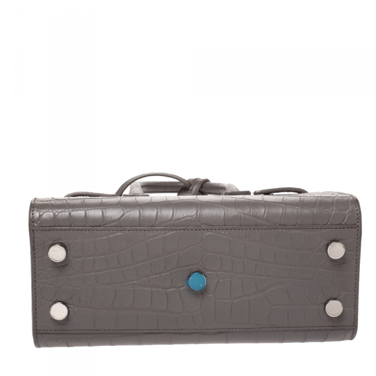 Pre Owned Saint Laurent Grey Croc Embossed Leather Nano Classic Sac De Jour Tote