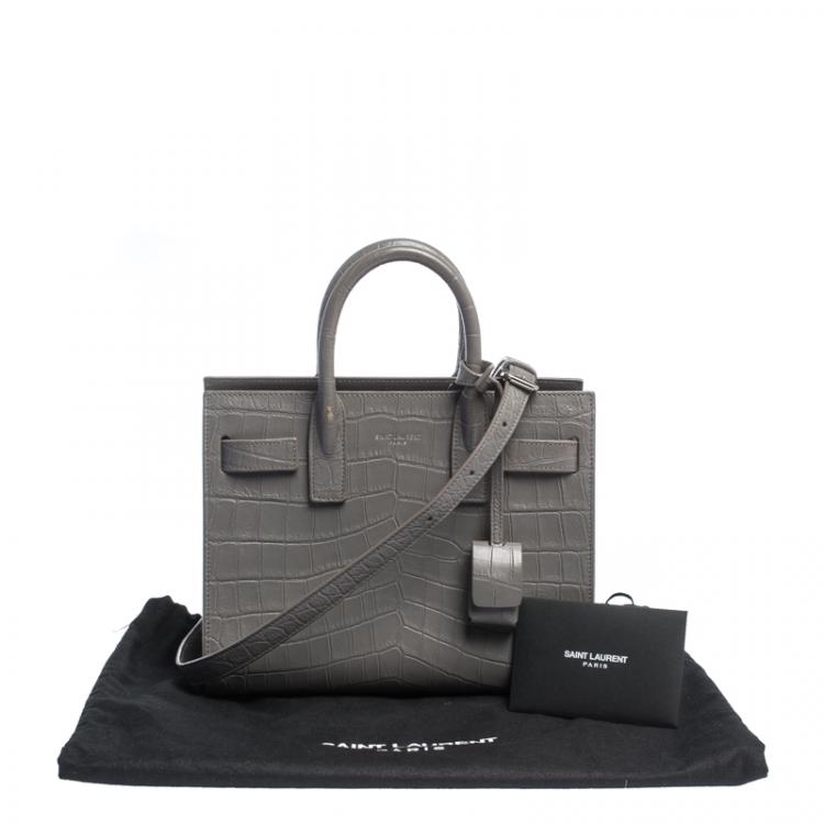 Pre Owned Saint Laurent Grey Croc Embossed Leather Nano Classic Sac De Jour Tote
