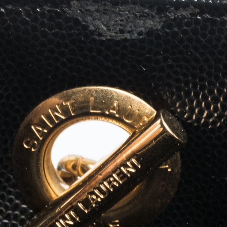 Pre Owned Saint Laurent Black Matelasse Leather Cassandre Shopper Tote