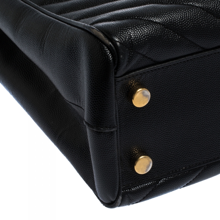Pre Owned Saint Laurent Black Matelasse Leather Cassandre Shopper Tote