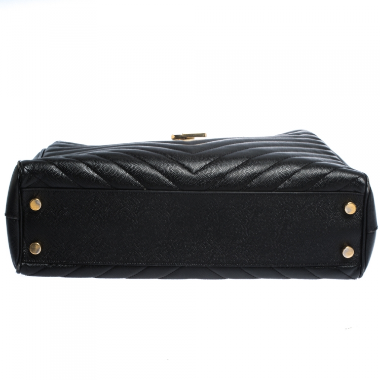 Pre Owned Saint Laurent Black Matelasse Leather Cassandre Shopper Tote