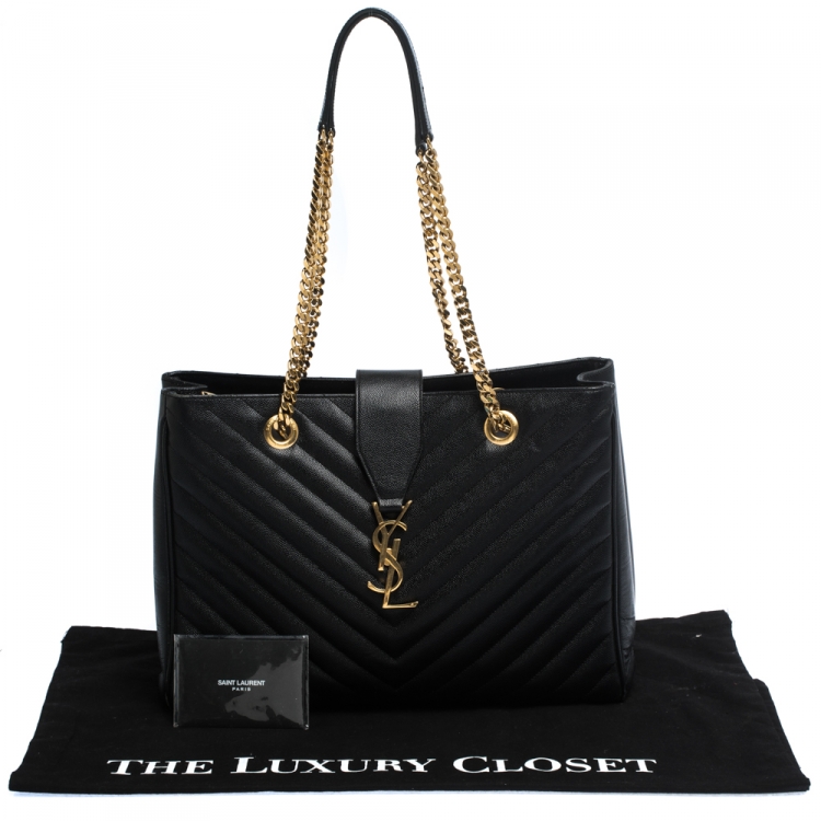Pre Owned Saint Laurent Black Matelasse Leather Cassandre Shopper Tote