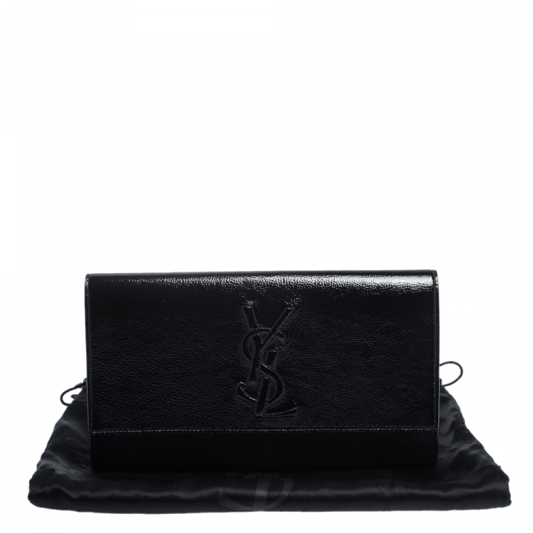 Pre Owned Saint Laurent Black Patent Leather Belle De Jour Flap Clutch