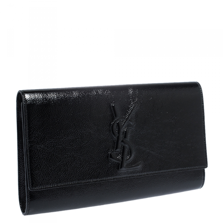 Pre Owned Saint Laurent Black Patent Leather Belle De Jour Flap Clutch