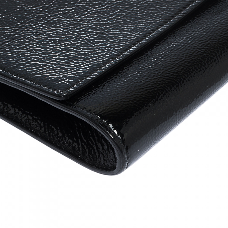 Pre Owned Saint Laurent Black Patent Leather Belle De Jour Flap Clutch