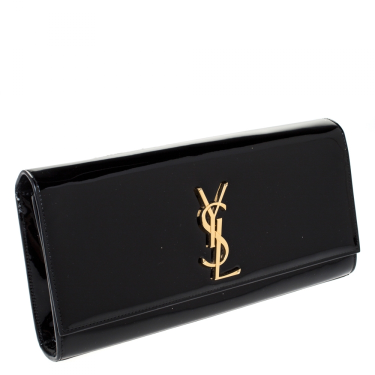 Pre Owned Saint Laurent Black Patent Leather Cassandre Clutch