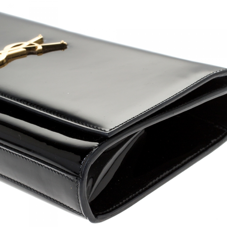 Pre Owned Saint Laurent Black Patent Leather Cassandre Clutch