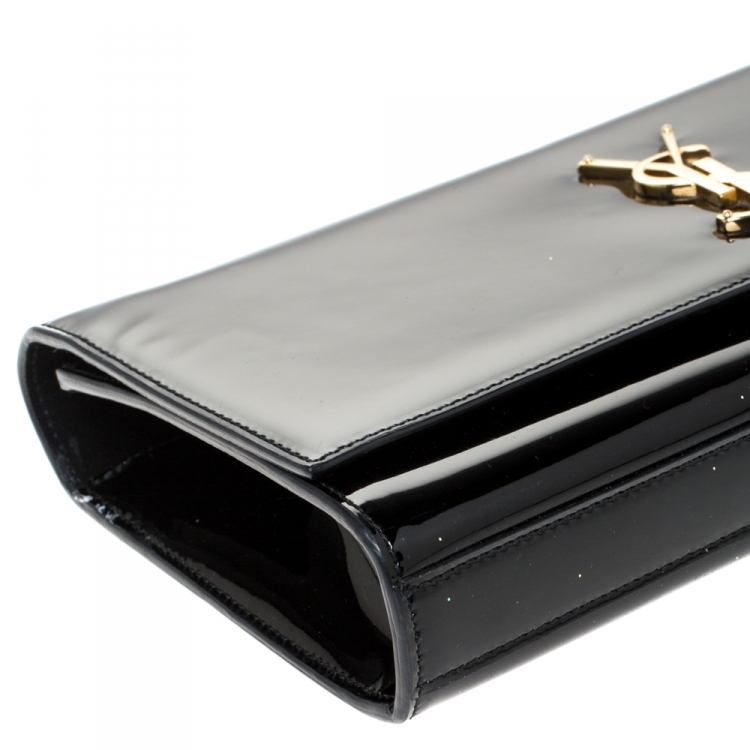 Pre Owned Saint Laurent Black Patent Leather Cassandre Clutch