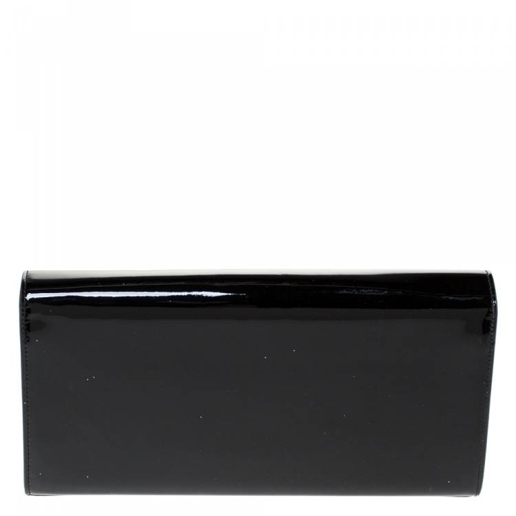 Pre Owned Saint Laurent Black Patent Leather Cassandre Clutch