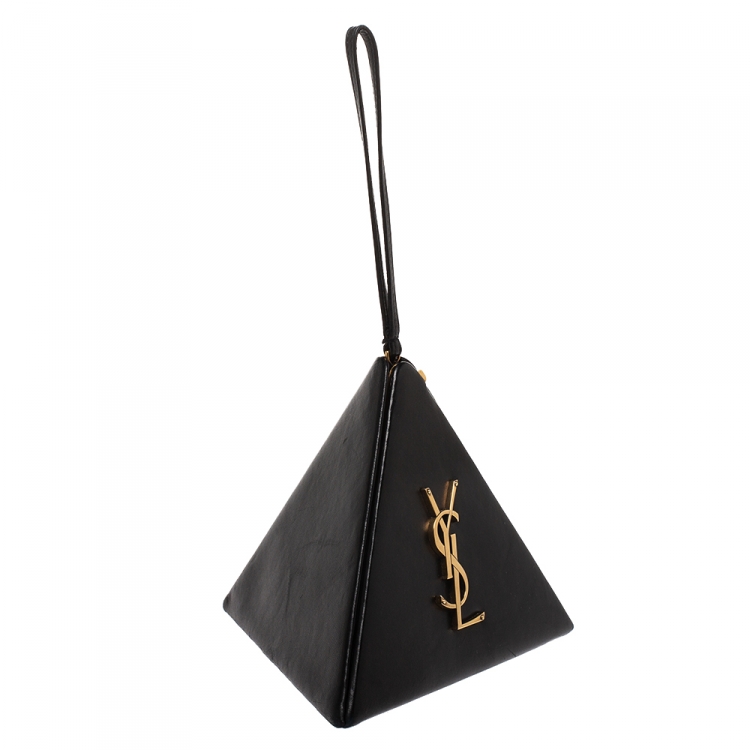Pre Owned Saint Laurent Black Leather Pyramid Clutch