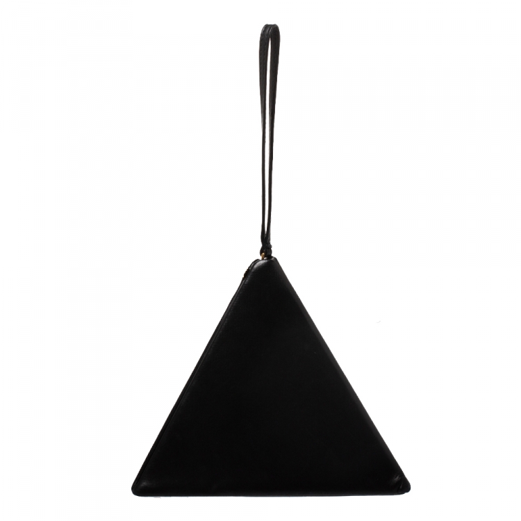 Pre Owned Saint Laurent Black Leather Pyramid Clutch
