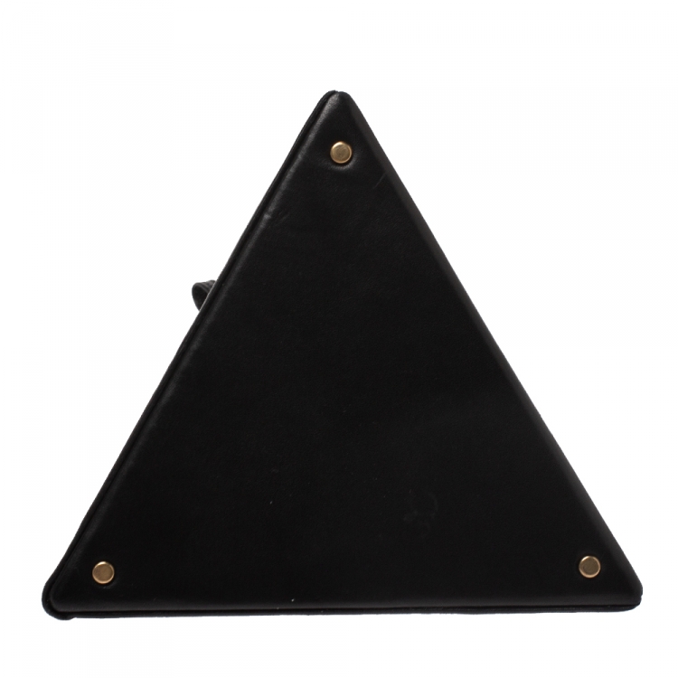 Pre Owned Saint Laurent Black Leather Pyramid Clutch