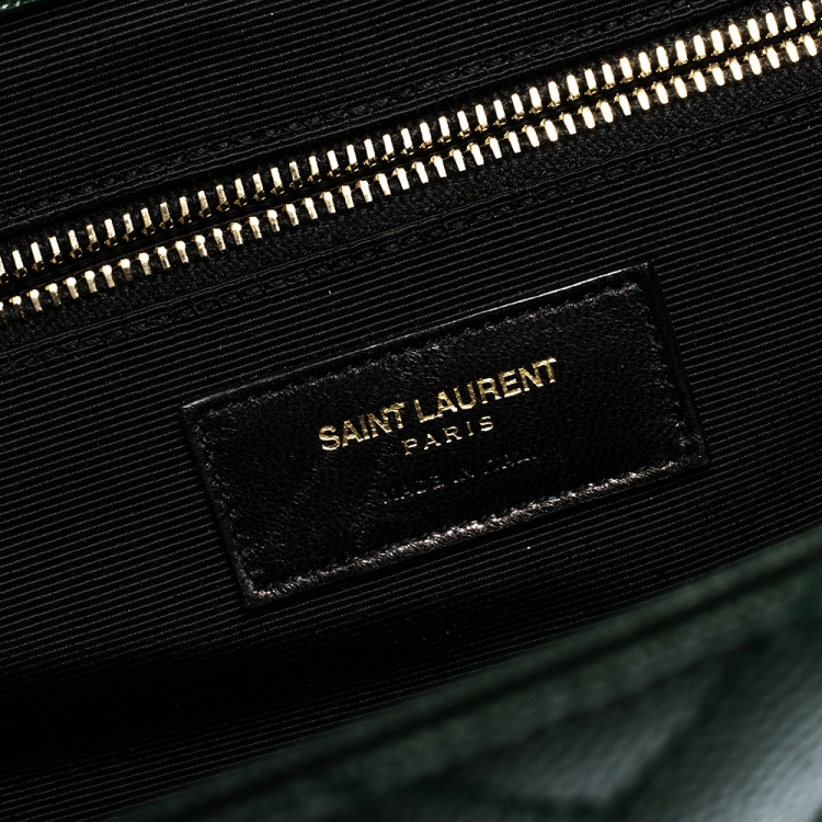 Pre Owned Saint Laurent Dark Green Matelasse Leather Large Cassandre Flap Bag