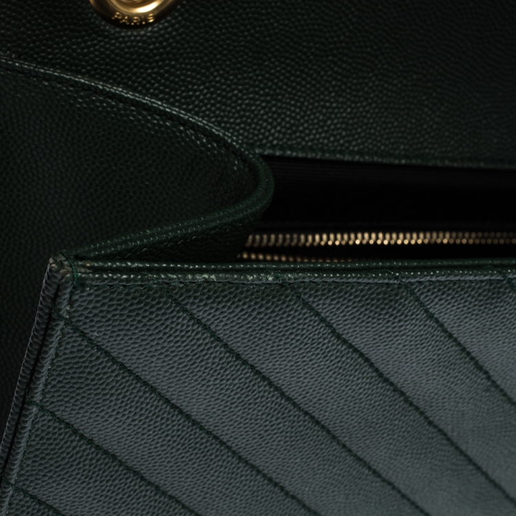 Pre Owned Saint Laurent Dark Green Matelasse Leather Large Cassandre Flap Bag
