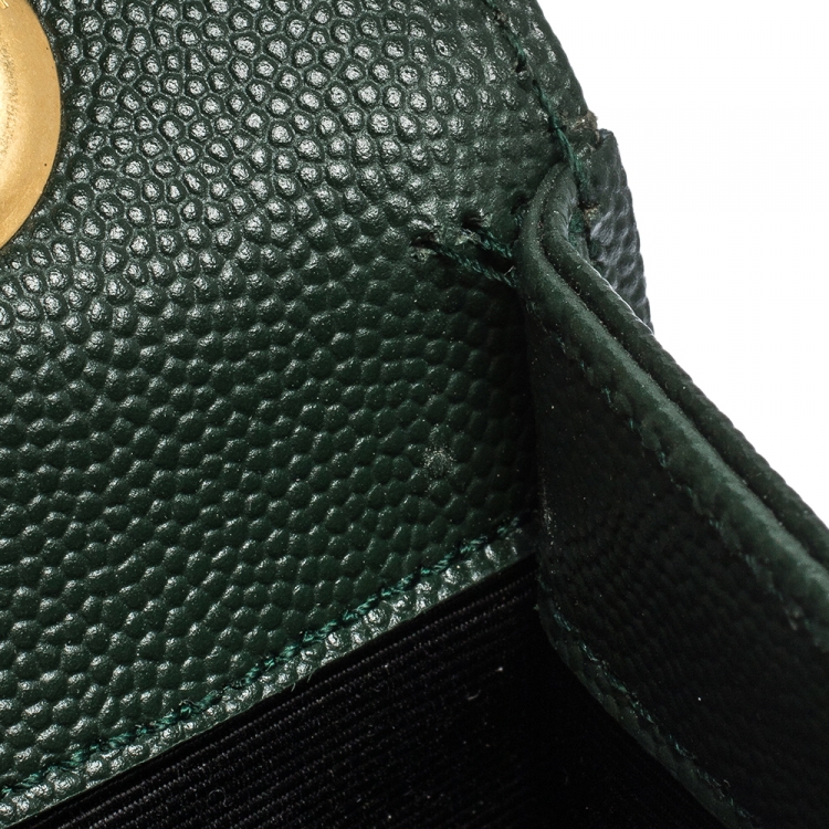 Pre Owned Saint Laurent Dark Green Matelasse Leather Large Cassandre Flap Bag