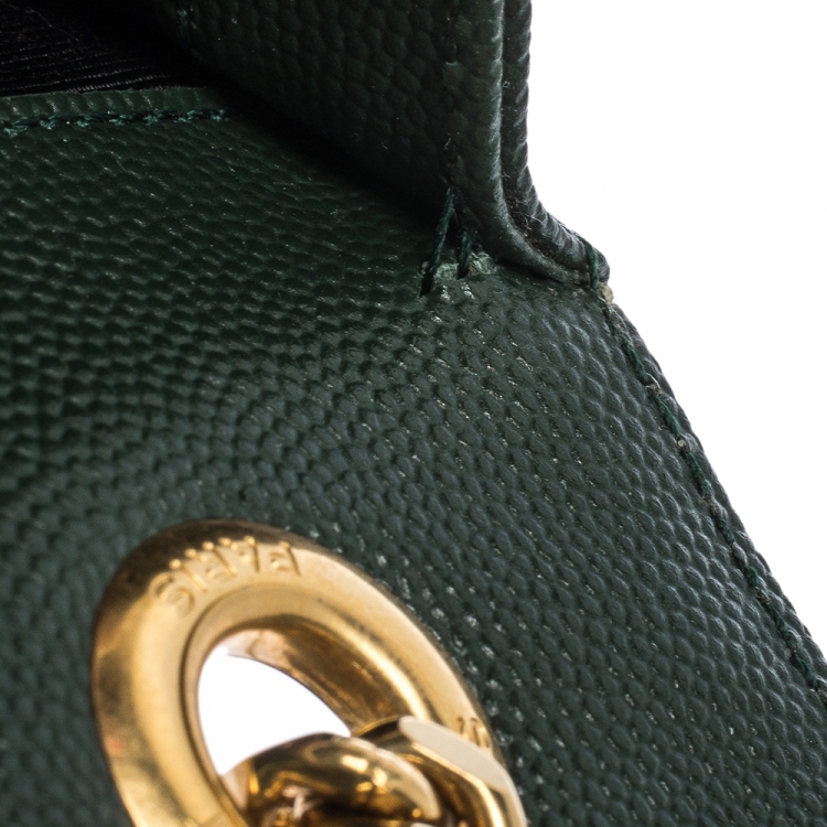 Pre Owned Saint Laurent Dark Green Matelasse Leather Large Cassandre Flap Bag