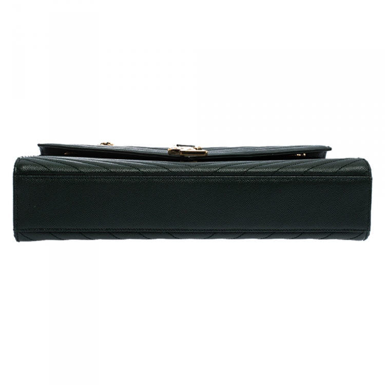 Pre Owned Saint Laurent Dark Green Matelasse Leather Large Cassandre Flap Bag