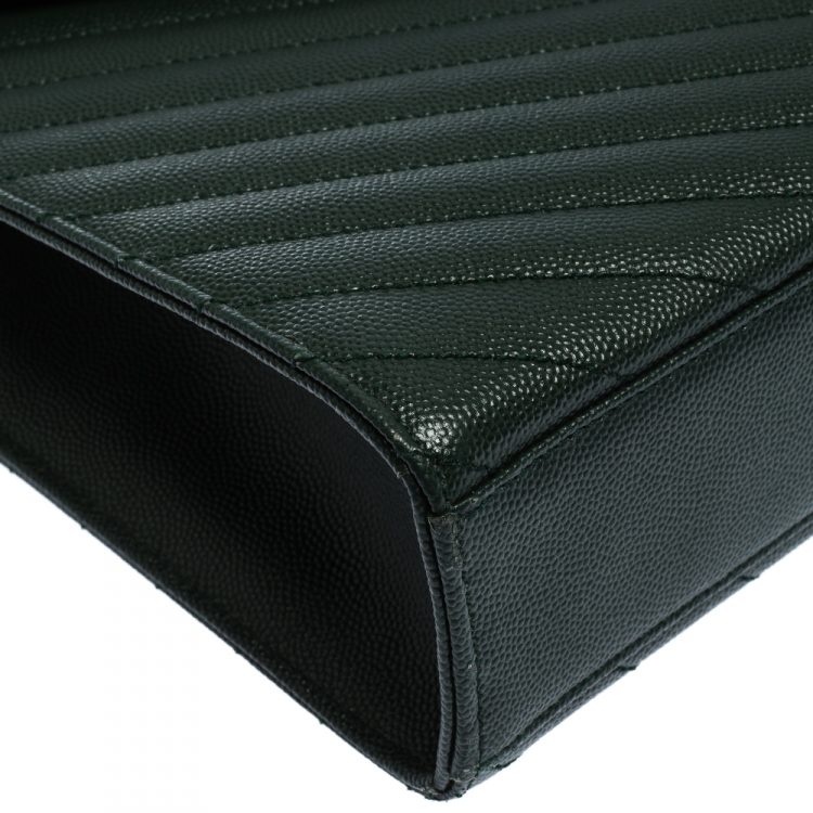 Pre Owned Saint Laurent Dark Green Matelasse Leather Large Cassandre Flap Bag