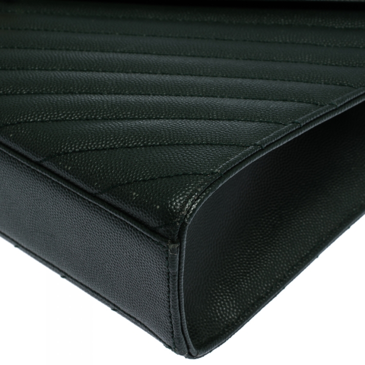 Pre Owned Saint Laurent Dark Green Matelasse Leather Large Cassandre Flap Bag