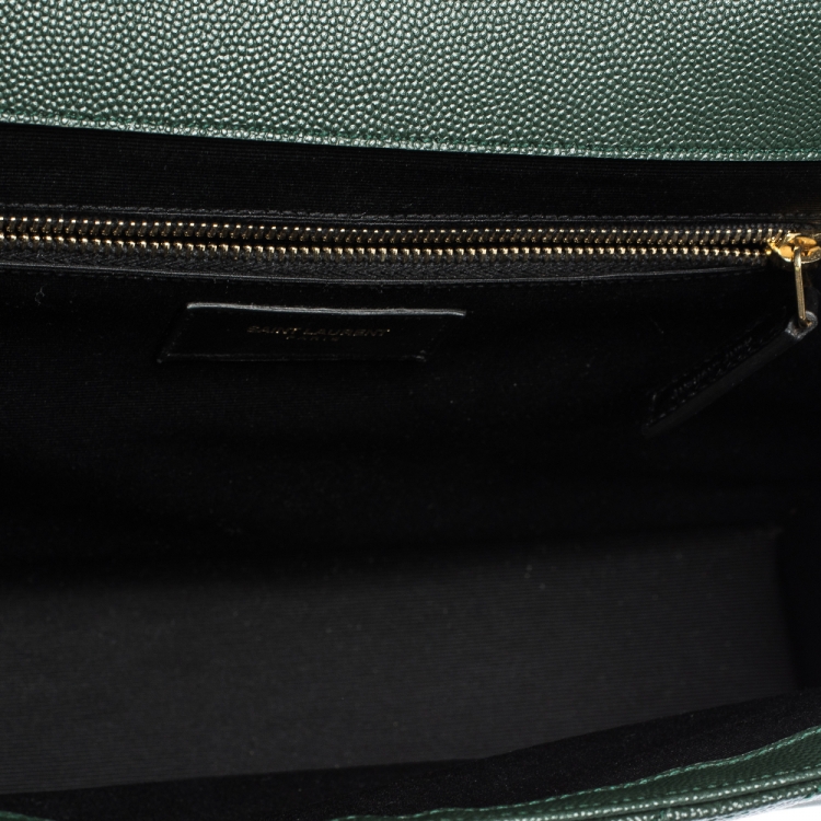 Pre Owned Saint Laurent Dark Green Matelasse Leather Large Cassandre Flap Bag