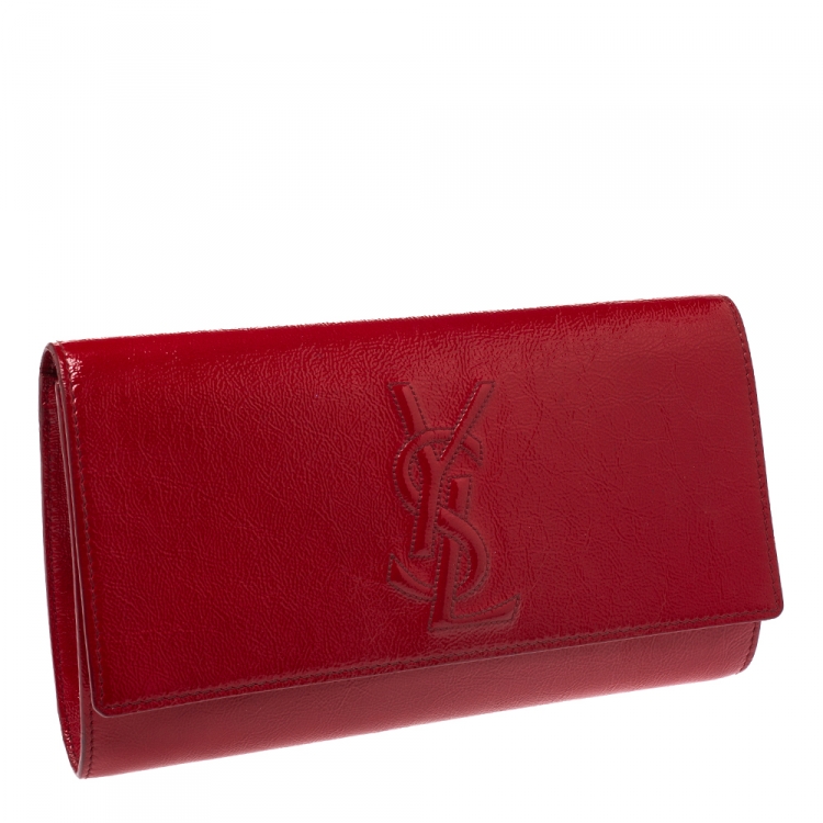 Pre Owned Saint Laurent Red Patent Leather Belle De Jour Flap Clutch